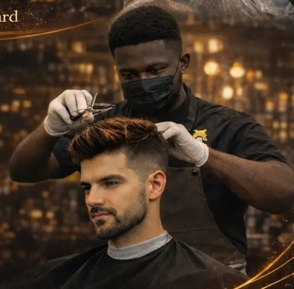 barber cutting and styling men's hair